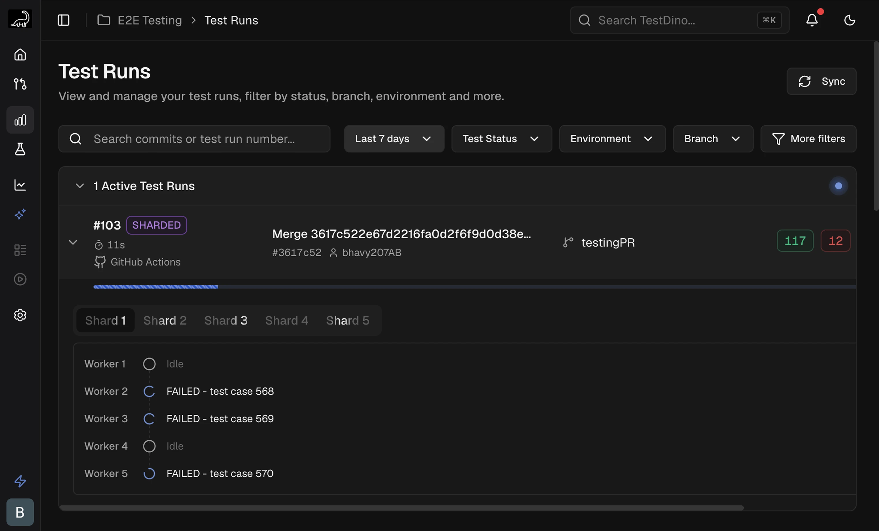 TestDino Test Runs page showing first test run